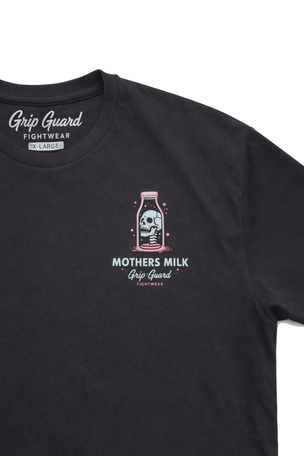 Close-up of the chest graphic on the Mother’s Milk Jiu Jitsu tee