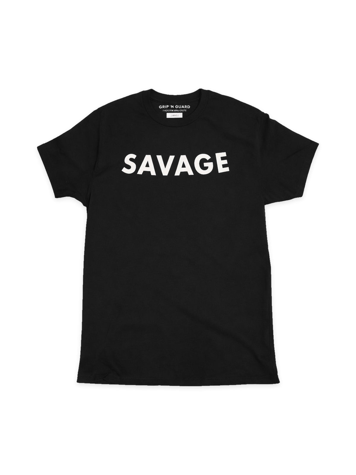 Black Savage tee with white chest lettering