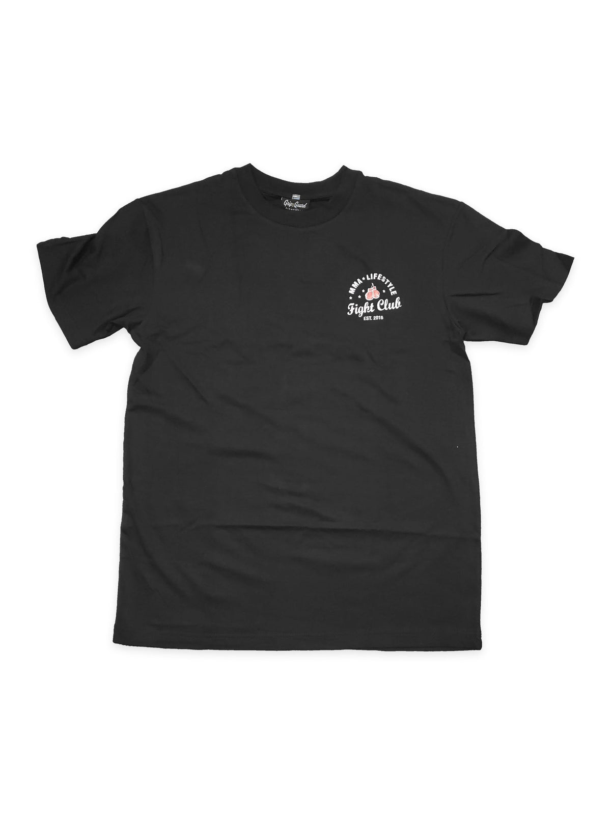 Front of black MMA Lifestyle Fight Club tee with small chest emblem
