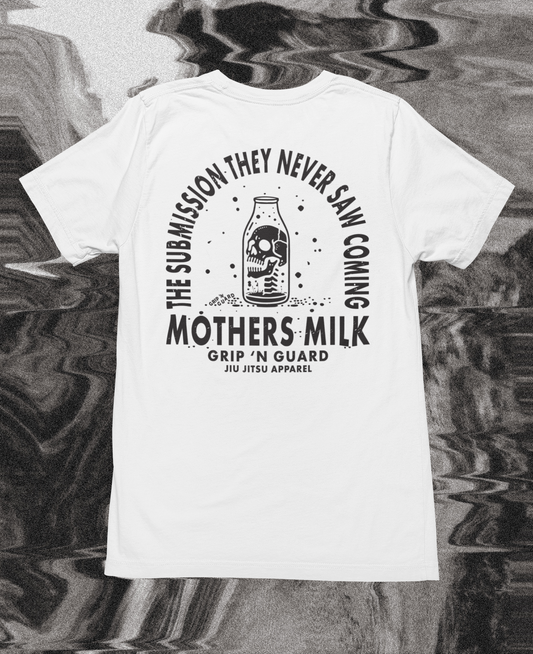 MOTHERS MILK JIU JITSU TEE IN WHITE AND BLACK