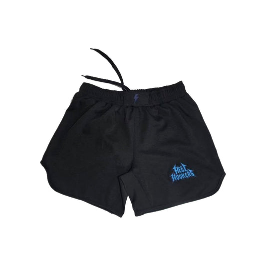 Actual Heel Hookers Blue Fight Shorts — cleaned original photograph on white