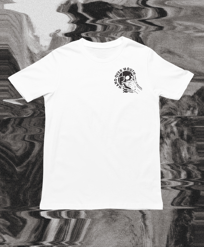 HAND OVER MOUTH SMOTHER WHITE AND BLACK TEE